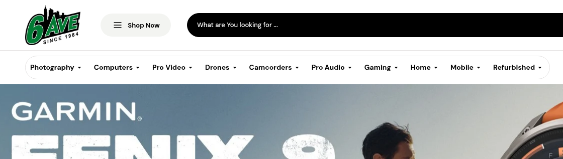 6ave.com header, navigation, and hero banner today
