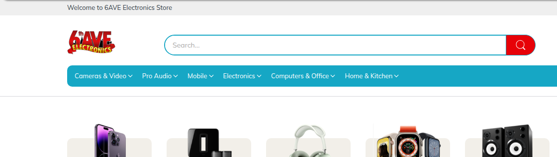 6ave.com header, navigation, and featured products in December 2024